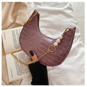 Crocodile retro armpit bag, ins chain, cross-body bag, Crescent bag, single shou